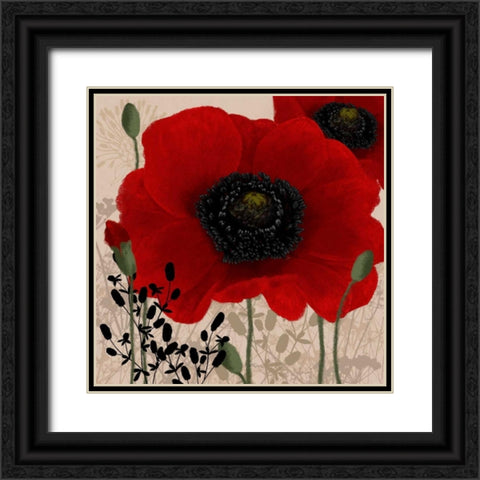 Red poppies I Black Ornate Wood Framed Art Print with Double Matting by Linda, Wood
