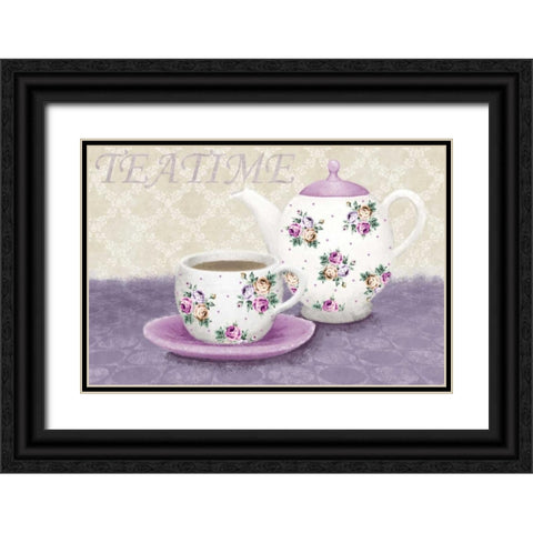 Teatime Black Ornate Wood Framed Art Print with Double Matting by Linda, Wood