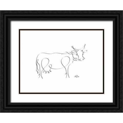 Cow Black Ornate Wood Framed Art Print with Double Matting by Mahdavi, Gholam Reza