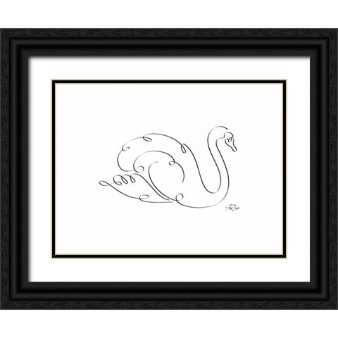 Swan Black Ornate Wood Framed Art Print with Double Matting by Mahdavi, Gholam Reza