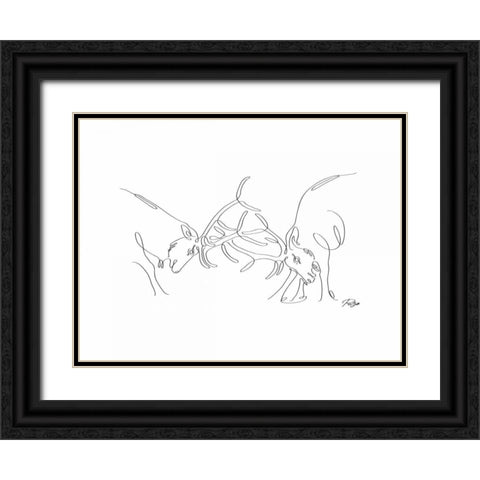 Deer Fight 02 Black Ornate Wood Framed Art Print with Double Matting by Mahdavi, Gholam Reza