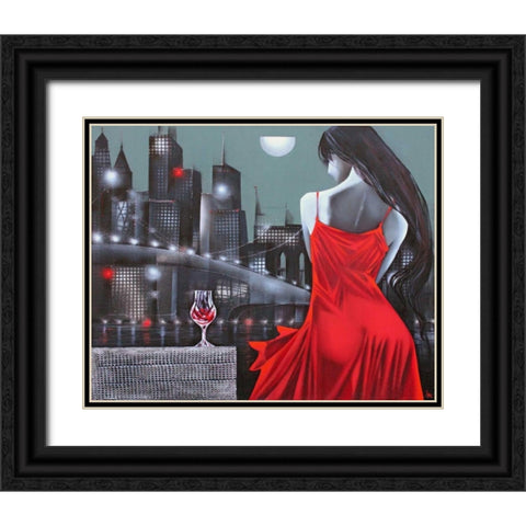 Moon night in Megapolis Black Ornate Wood Framed Art Print with Double Matting by Tsantekidou, Rose