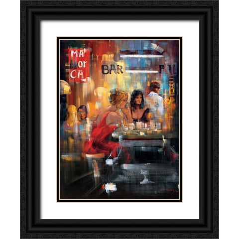 Bar Scene IV Black Ornate Wood Framed Art Print with Double Matting by Madjid