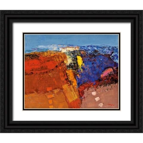Dorf am Felsen Black Ornate Wood Framed Art Print with Double Matting by Madjid