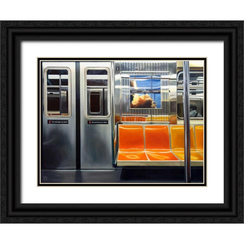 NYC Subway Reflections Black Ornate Wood Framed Art Print with Double Matting by Schuh, Michael