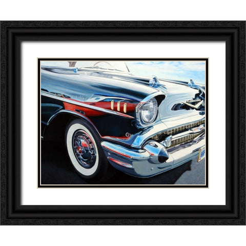 T-Bird on Chevy Reflections Black Ornate Wood Framed Art Print with Double Matting by Schuh, Michael