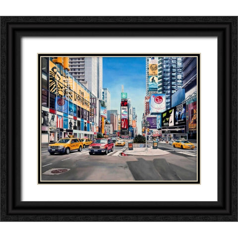 Time Square Reflections Black Ornate Wood Framed Art Print with Double Matting by Schuh, Michael