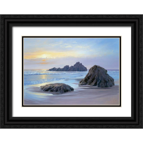 Sunset at Big Sur Black Ornate Wood Framed Art Print with Double Matting by Schneider, Sigur