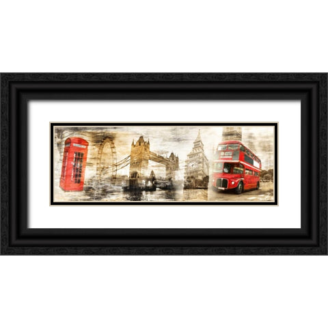 Collage London 01 Black Ornate Wood Framed Art Print with Double Matting by Adamsky