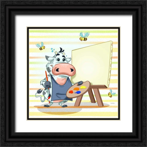 The cow painter Black Ornate Wood Framed Art Print with Double Matting by Alvez, A. - Perez, A.