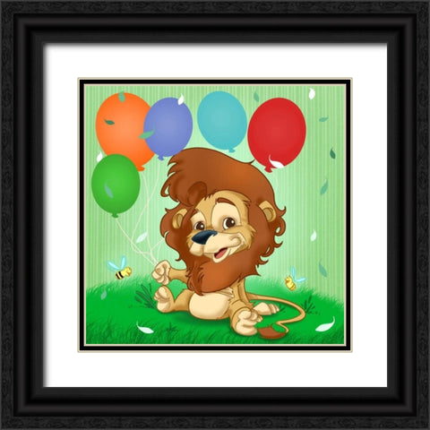 The Lion and the balloons Black Ornate Wood Framed Art Print with Double Matting by Alvez, A. - Perez, A.