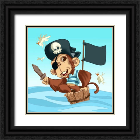 The Pirate Monkey Black Ornate Wood Framed Art Print with Double Matting by Alvez, A. - Perez, A.