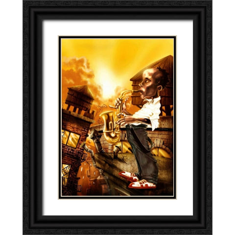 The Saxophonist -1 Black Ornate Wood Framed Art Print with Double Matting by Alvez, A. - Perez, A.