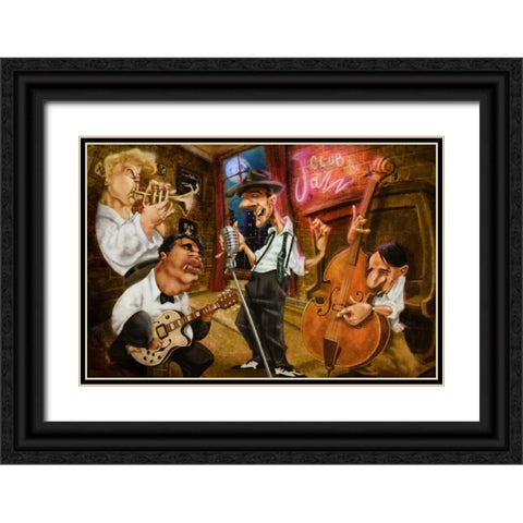Jazz Club Black Ornate Wood Framed Art Print with Double Matting by Alvez, A. - Perez, A.