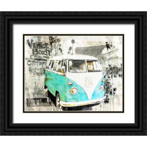 Beach Van - green Black Ornate Wood Framed Art Print with Double Matting by Sola, Bresso