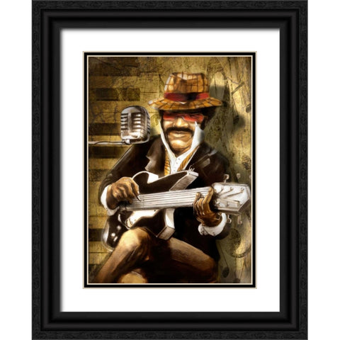The Guitarist Black Ornate Wood Framed Art Print with Double Matting by Sola, Bresso