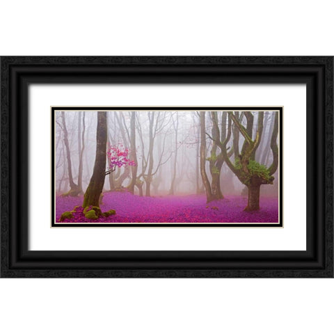 Fuchsia forest leaves 829 Black Ornate Wood Framed Art Print with Double Matting by Palacios, J.A.