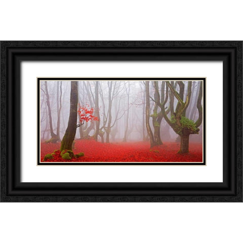 Red forest leaves 828 Black Ornate Wood Framed Art Print with Double Matting by Palacios, J.A.