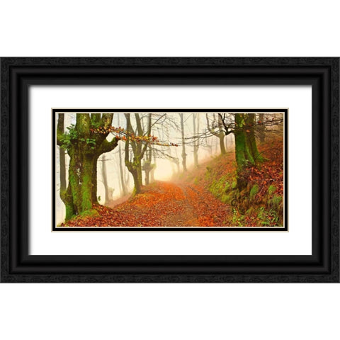 Orange forest leaves 826 Black Ornate Wood Framed Art Print with Double Matting by Palacios, J.A.