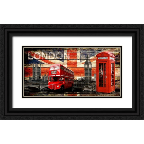 UK Collage 4 Black Ornate Wood Framed Art Print with Double Matting by Robins, John H.