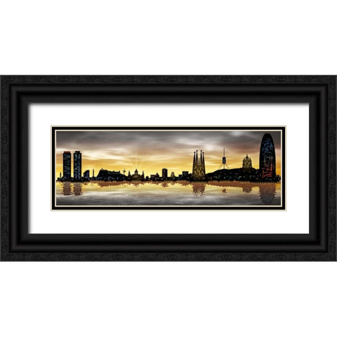 Skyline Barcelona 05 Black Ornate Wood Framed Art Print with Double Matting by Ferriz, Jose