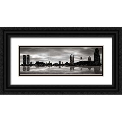 Skyline Barcelona 04 Black Ornate Wood Framed Art Print with Double Matting by Ferriz, Jose