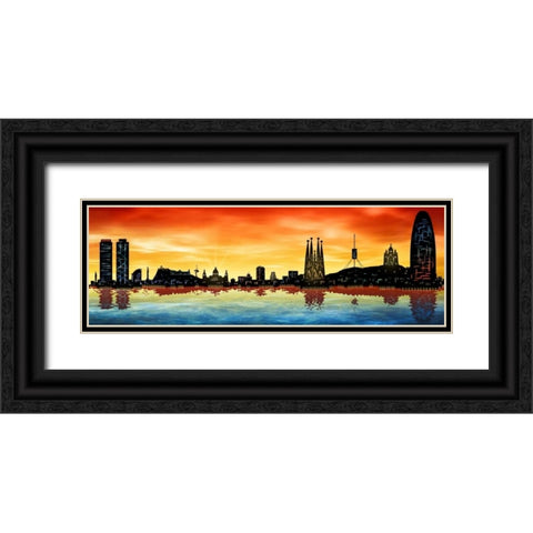 Skyline Barcelona 03 Black Ornate Wood Framed Art Print with Double Matting by Ferriz, Jose