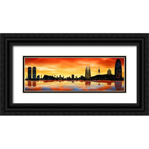 Skyline Barcelona 02 Black Ornate Wood Framed Art Print with Double Matting by Ferriz, Jose