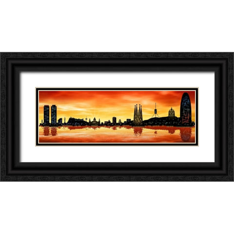 Skyline Barcelona 01 Black Ornate Wood Framed Art Print with Double Matting by Ferriz, Jose