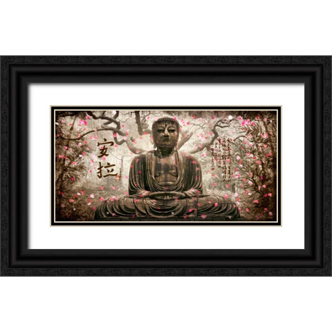Buddha in tree silver Black Ornate Wood Framed Art Print with Double Matting by Ferriz, Jose
