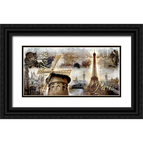 Collage Paris 03 Black Ornate Wood Framed Art Print with Double Matting by Robert, Paul