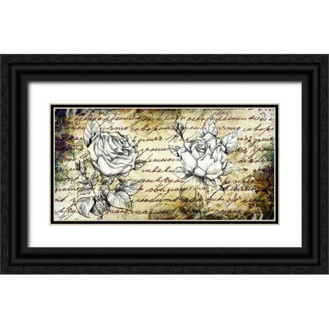 Retro Roses II Black Ornate Wood Framed Art Print with Double Matting by Willow, Susan P.