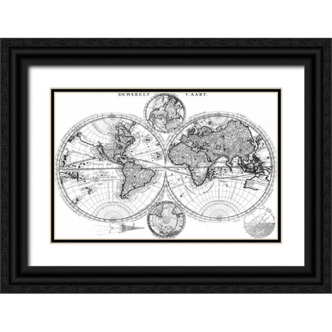 Custom World Map Blueprint Black Ornate Wood Framed Art Print with Double Matting by Studio W