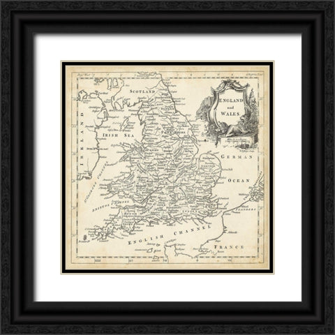 Map of England and Wales Black Ornate Wood Framed Art Print with Double Matting by Jeffreys, T.