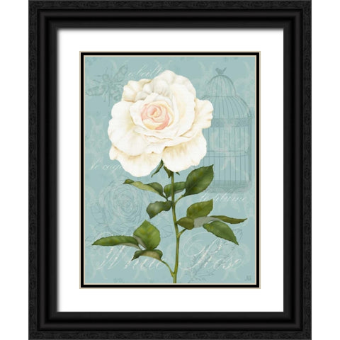 Cream Rose I Black Ornate Wood Framed Art Print with Double Matting by Reynolds, Jade