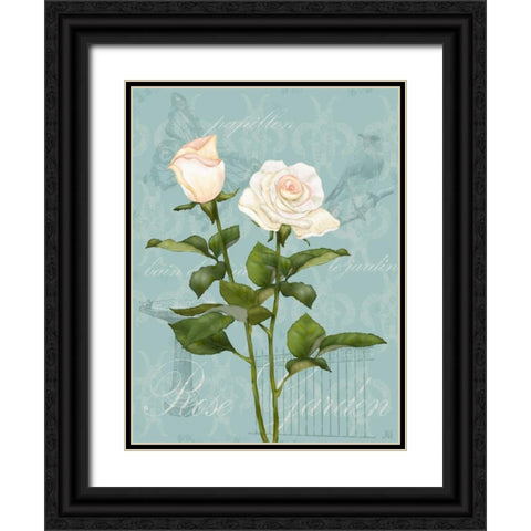 Cream Rose II Black Ornate Wood Framed Art Print with Double Matting by Reynolds, Jade
