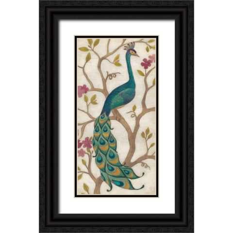 Peacock Fresco I Black Ornate Wood Framed Art Print with Double Matting by Vess, June Erica