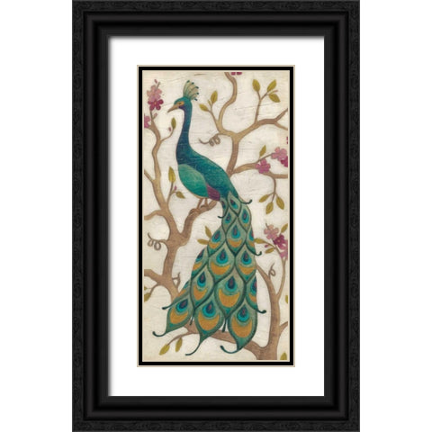 Peacock Fresco II Black Ornate Wood Framed Art Print with Double Matting by Vess, June Erica