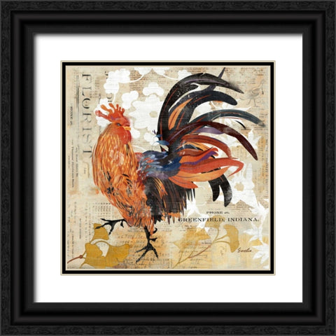 Rooster Flair III Black Ornate Wood Framed Art Print with Double Matting by Evelia Designs
