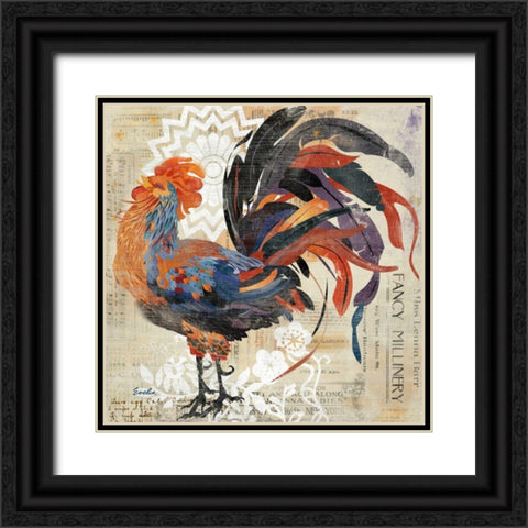 Rooster Flair V Black Ornate Wood Framed Art Print with Double Matting by Evelia Designs