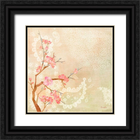Sweet Cherry Blossoms II Black Ornate Wood Framed Art Print with Double Matting by Evelia Designs