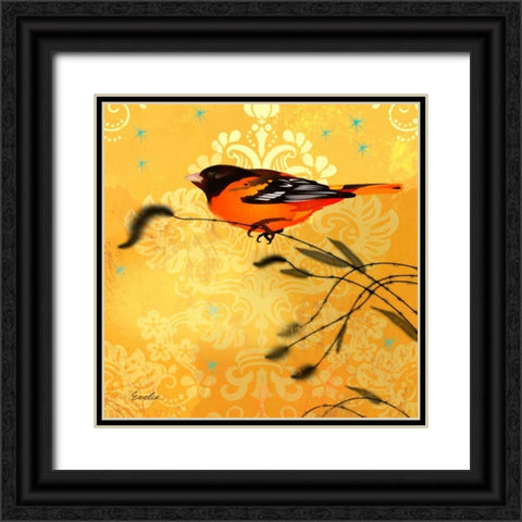 Oriole and Cartouche I Black Ornate Wood Framed Art Print with Double Matting by Evelia Designs
