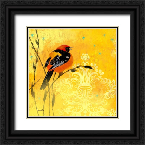 Oriole and Cartouche II Black Ornate Wood Framed Art Print with Double Matting by Evelia Designs