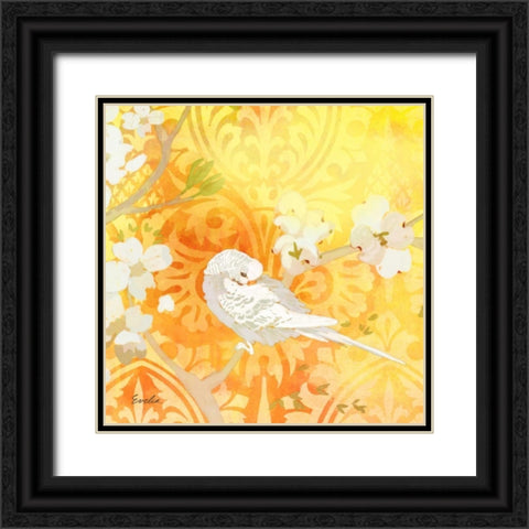 Budgie and Cartouche II Black Ornate Wood Framed Art Print with Double Matting by Evelia Designs