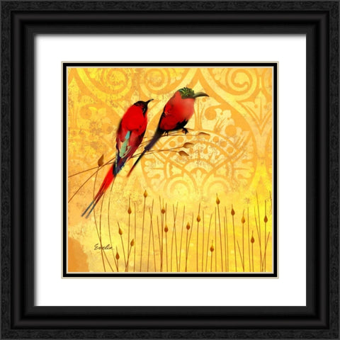 Wren on Yellow II Black Ornate Wood Framed Art Print with Double Matting by Evelia Designs