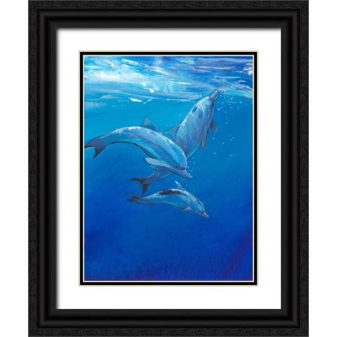 Under Sea Dolphins Black Ornate Wood Framed Art Print with Double Matting by OToole, Tim
