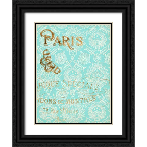 Paris in Gold I Black Ornate Wood Framed Art Print with Double Matting by Goldberger, Jennifer
