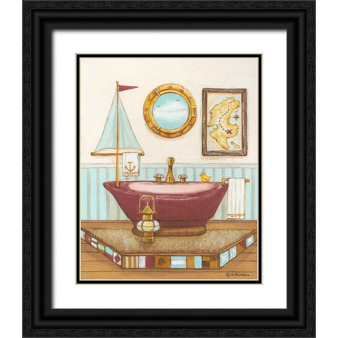 Nautical Bath I Black Ornate Wood Framed Art Print with Double Matting by Russell, Wendy