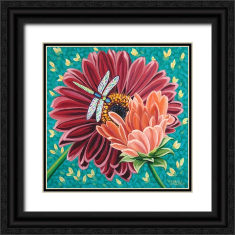 Dragonfly on Blooms II Black Ornate Wood Framed Art Print with Double Matting by Vitaletti, Carolee