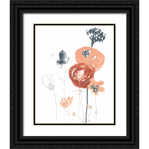 Blush And Navy Floral II Black Ornate Wood Framed Art Print with Double Matting by Vess, June Erica